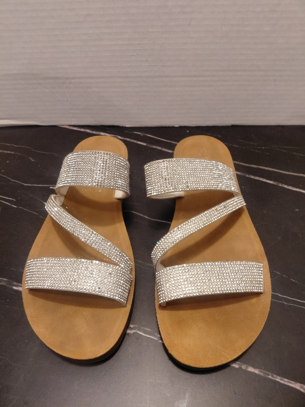 Capelli of New York Silver Rhinestone Slide Sandals